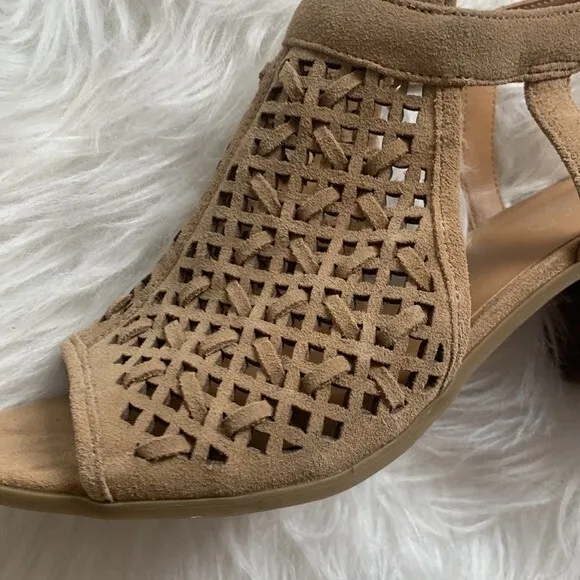 Franco Sarto Harlet Suede Leather Woven Cut Out Block Heel Sandals Sz 8.5
