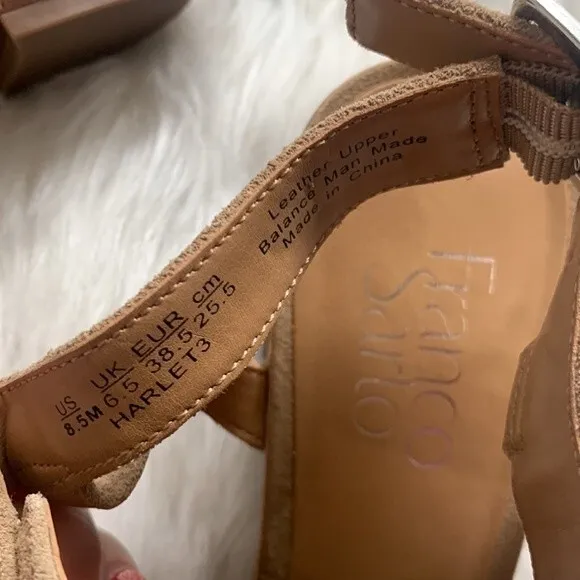 Franco Sarto Harlet Suede Leather Woven Cut Out Block Heel Sandals Sz 8.5
