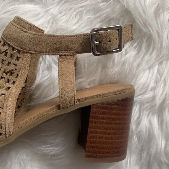 Franco Sarto Harlet Suede Leather Woven Cut Out Block Heel Sandals Sz 8.5