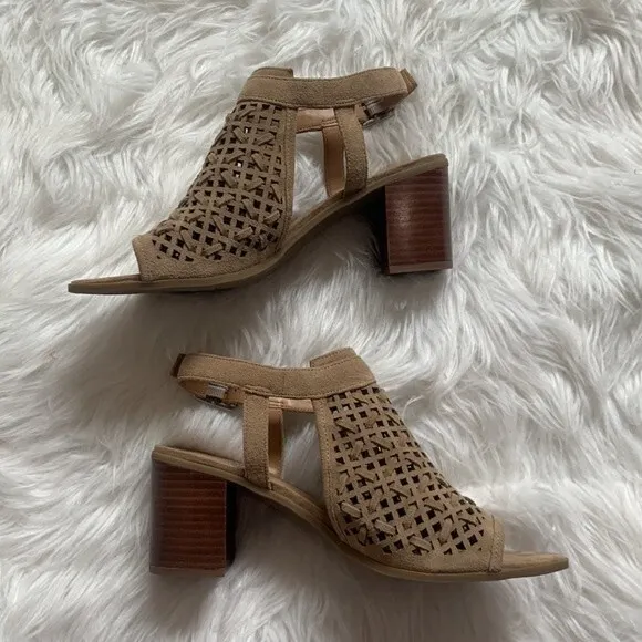 Franco Sarto Harlet Suede Leather Woven Cut Out Block Heel Sandals Sz 8.5