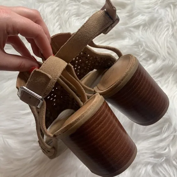 Franco Sarto Harlet Suede Leather Woven Cut Out Block Heel Sandals Sz 8.5