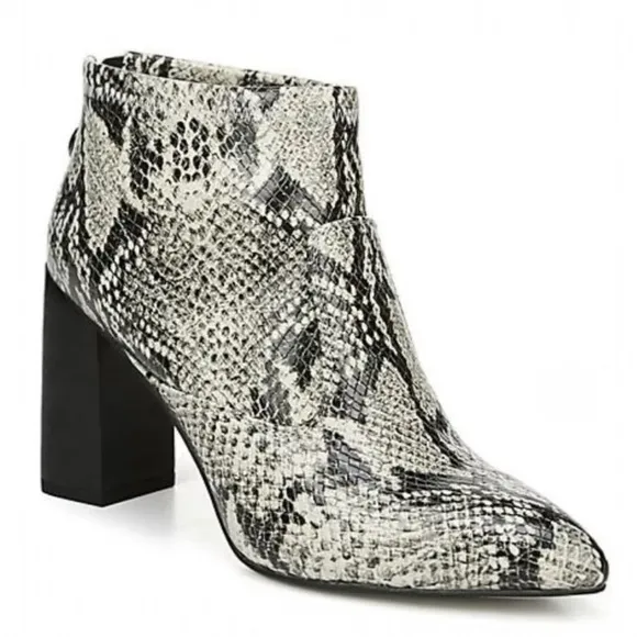 Franco Sarto Kortney Leather Snakeskin Print Block Heel Ankle Bootie Size 7.5