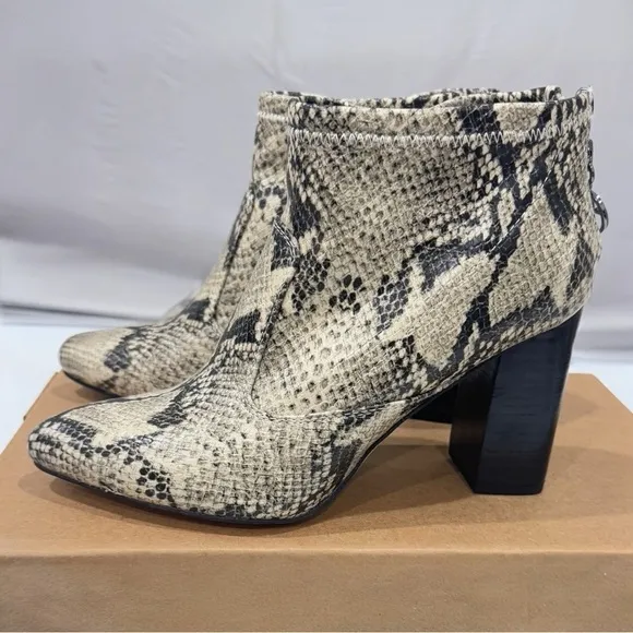 Franco Sarto Kortney Leather Snakeskin Print Block Heel Ankle Bootie Size 7.5