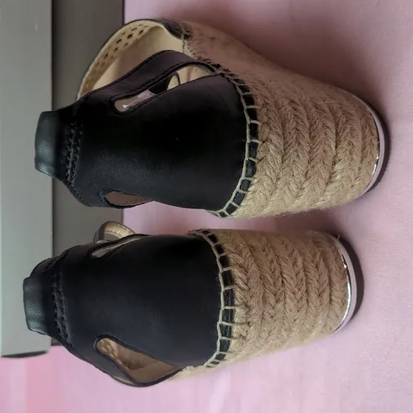 Franco Sarto Leather Black Calabria Wedge Sandals size 10