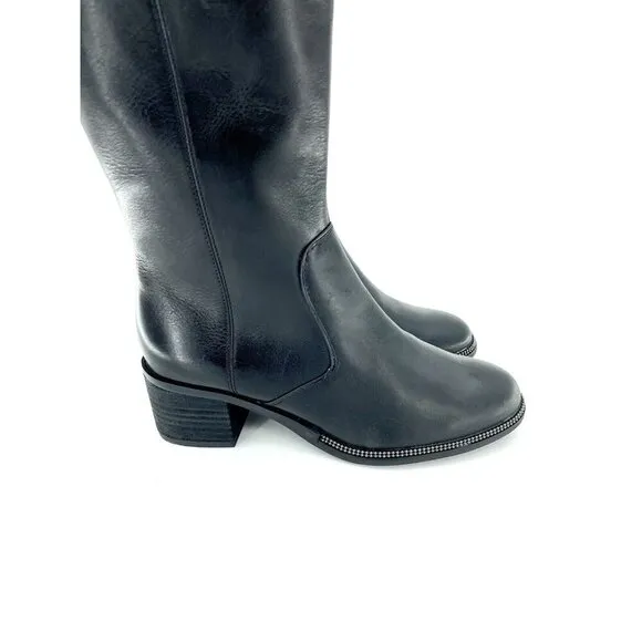 Franco Sarto Lucianna Black Leather Heeled Tall Boots SZ 6.5 New $219