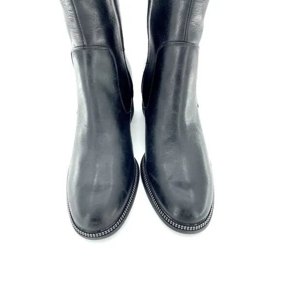 Franco Sarto Lucianna Black Leather Heeled Tall Boots SZ 6.5 New $219