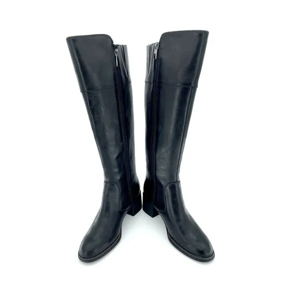 Franco Sarto Lucianna Black Leather Heeled Tall Boots SZ 6.5 New $219