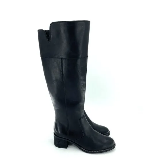 Franco Sarto Lucianna Black Leather Heeled Tall Boots SZ 6.5 New $219