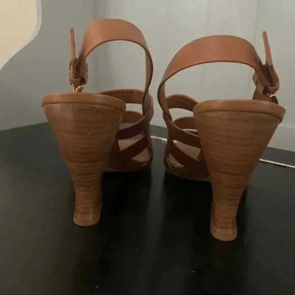 FRANCO SARTO‎ WOMENS LEATHER WEDGE HEEL SANDALS TAN SIZE 8.5
