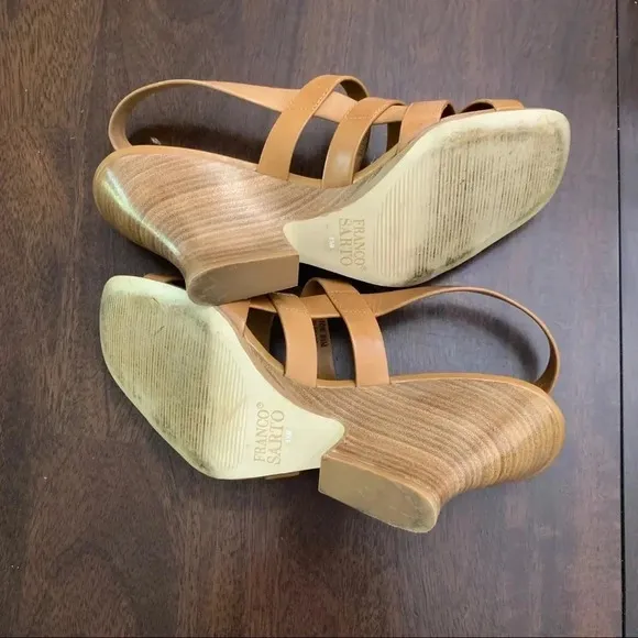 FRANCO SARTO‎ WOMENS LEATHER WEDGE HEEL SANDALS TAN SIZE 8.5