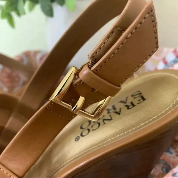FRANCO SARTO‎ WOMENS LEATHER WEDGE HEEL SANDALS TAN SIZE 8.5
