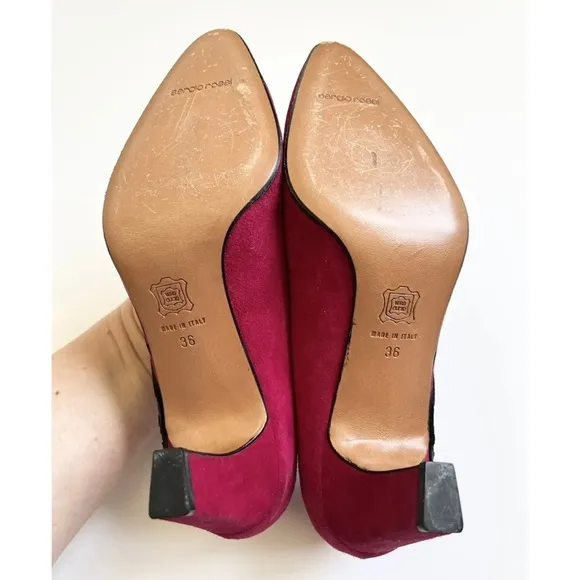Francois Pinet Paris Sergio Rossi 36 Vintage Pumps Red Suede Black Embroidered