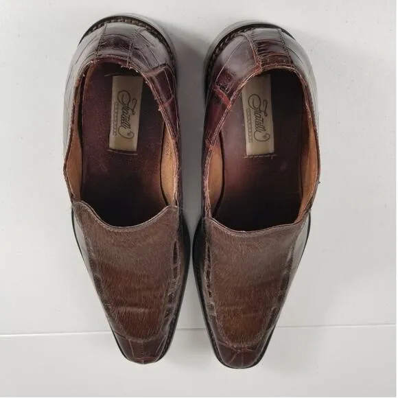 Fratelli Brown Croc Embossed Calf Hair Men's Vintage Loafers Shoes Size 9 1/2M