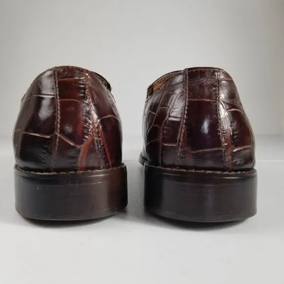 Fratelli Brown Croc Embossed Calf Hair Men's Vintage Loafers Shoes Size 9 1/2M