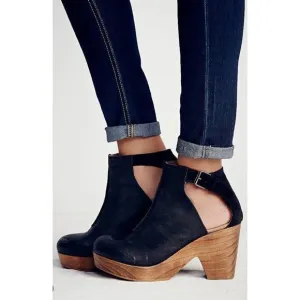 Free People Amber Orchard Platform Clog Heel Black Suede Leather EU 39