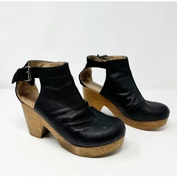 Free People Amber Orchard Platform Clog Heel Black Suede Leather EU 39