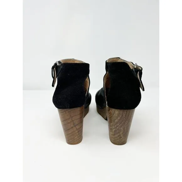 Free People Amber Orchard Platform Clog Heel Black Suede Leather EU 39