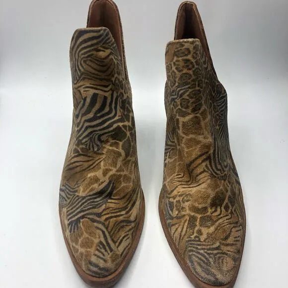 Free People Animal Charm Leather Ankle Block Heel Boots Size EU 39.5 / US 9.5