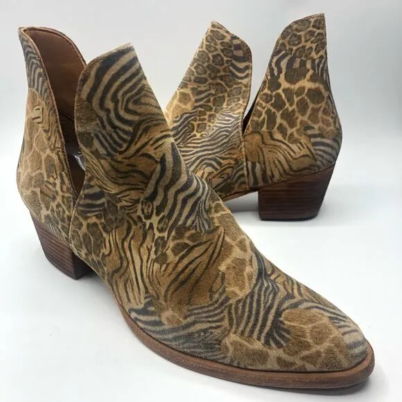 Free People Animal Charm Leather Ankle Block Heel Boots Size EU 39.5 / US 9.5