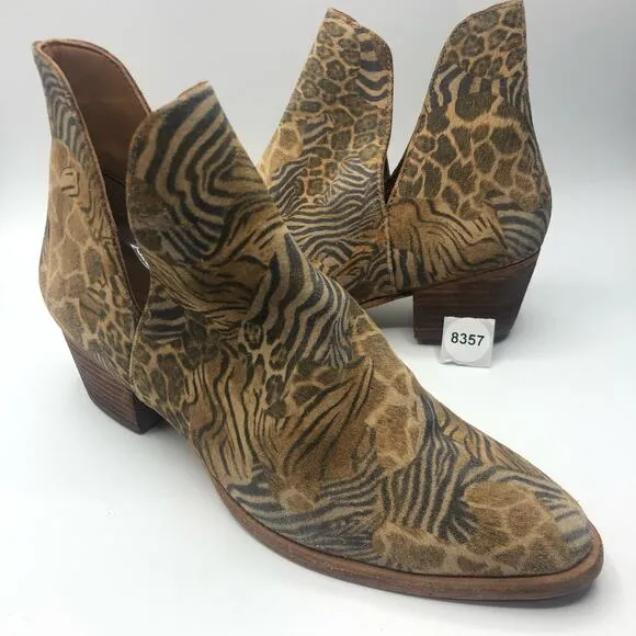 Free People Animal Charm Leather Ankle Block Heel Boots Size EU 39.5 / US 9.5
