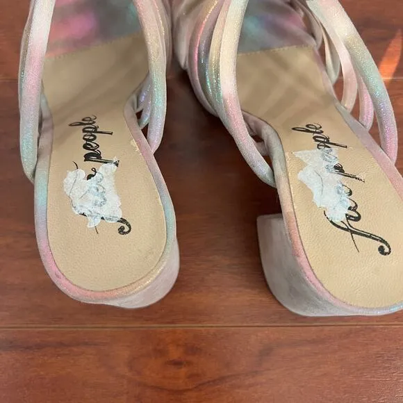 Free People Colette Cinched Iridescent Rainbow Heeled Sandals Womens Sz 36.5 EU