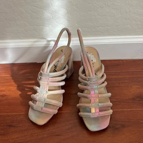 Free People Colette Cinched Iridescent Rainbow Heeled Sandals Womens Sz 36.5 EU