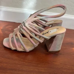 Free People Colette Cinched Iridescent Rainbow Heeled Sandals Womens Sz 36.5 EU