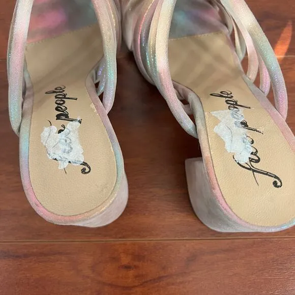 Free People Colette Cinched Iridescent Rainbow Heeled Sandals Womens Sz 36.5 EU