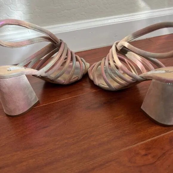Free People Colette Cinched Iridescent Rainbow Heeled Sandals Womens Sz 36.5 EU