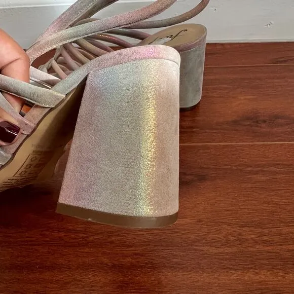 Free People Colette Cinched Iridescent Rainbow Heeled Sandals Womens Sz 36.5 EU