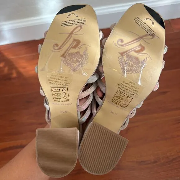 Free People Colette Cinched Iridescent Rainbow Heeled Sandals Womens Sz 36.5 EU