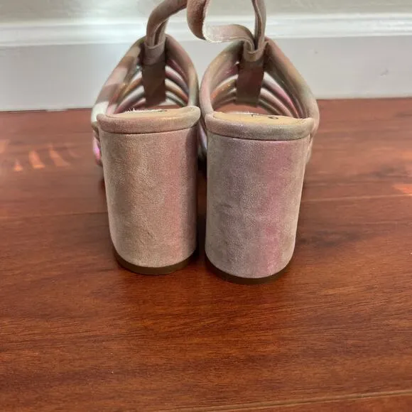 Free People Colette Cinched Iridescent Rainbow Heeled Sandals Womens Sz 36.5 EU