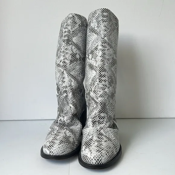 Free People  Elle Block Heel Boot Snakeskin Leather EU38 US