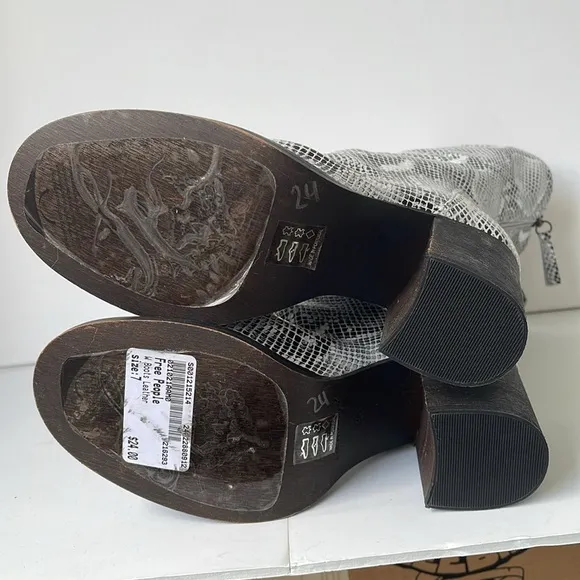 Free People  Elle Block Heel Boot Snakeskin Leather EU38 US