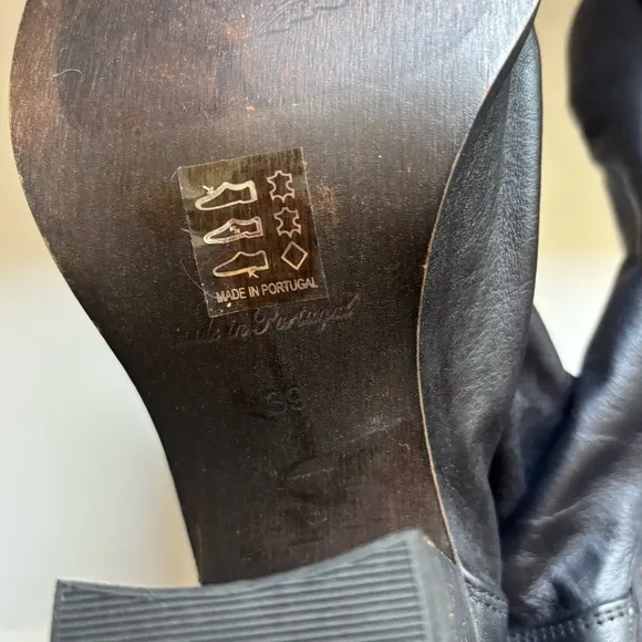 Free People Elle Block Heel Boots Black Slouch Leather Boots Size38/US9