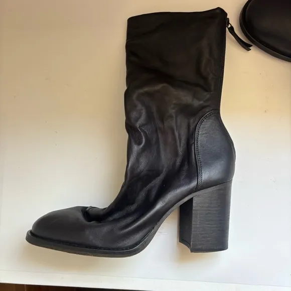 Free People Elle Block Heel Boots Black Slouch Leather Boots Size38/US9