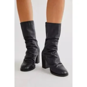 Free People Elle Block Heel Boots Black Slouch Leather Boots Size38/US9