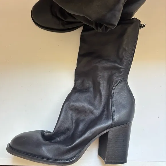 Free People Elle Block Heel Boots Black Slouch Leather Boots Size38/US9