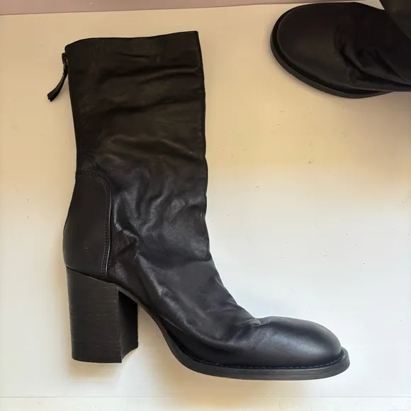 Free People Elle Block Heel Boots Black Slouch Leather Boots Size38/US9