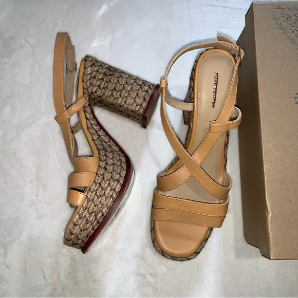 Free people fahn jute platform tan leather heel shoes size 11 new in box…