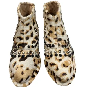 FREE PEOPLE leather Booties Chasing Cowgirl Chore Western animal Print