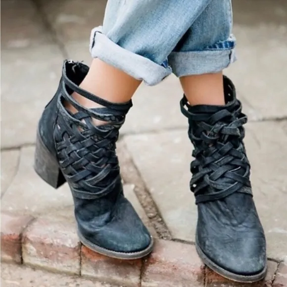 Free People Leather Carrera Boots Distressed EU37
