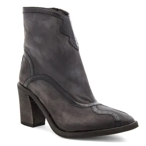 Free People Leather Western Distressed Block Heel Cowgirl Ankle Boots
