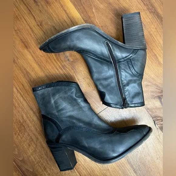 Free People Leather Western Distressed Block Heel Cowgirl Ankle Boots