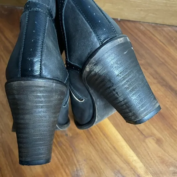 Free People Leather Western Distressed Block Heel Cowgirl Ankle Boots