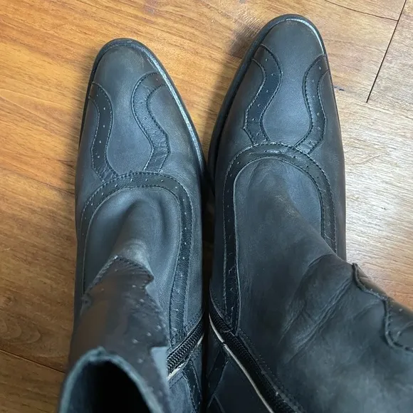 Free People Leather Western Distressed Block Heel Cowgirl Ankle Boots
