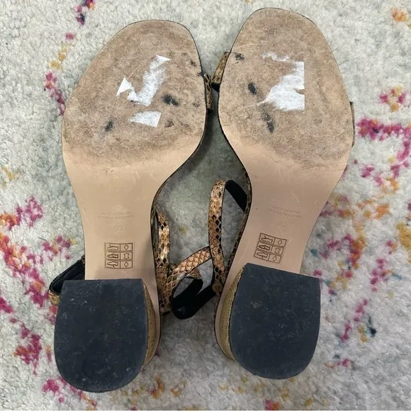 Free People Liv Block Heel Sandals in Taupe Snake sz 9