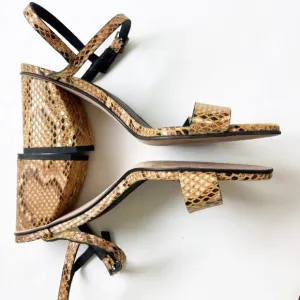 Free People Liv Block Heel Snakeskin Strappy Sandals Heels Animal Shoes