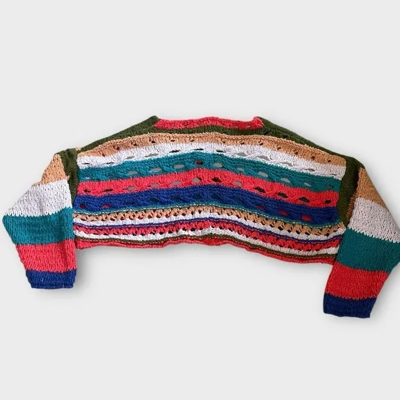 Free People Long Sleeve Color-block Cropped Sweater NWOT
