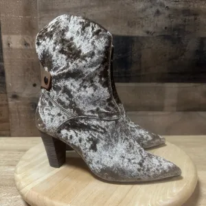 Free People Moonlight Brown/Gold Crushed Velvet Asymmetrical Boots Size 39 (8.5)